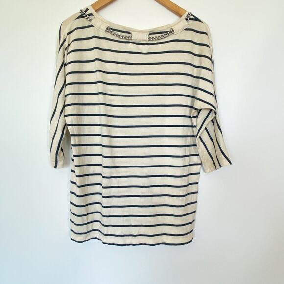 Madewell Navy & White Striped Sail Away Striped Chain Neckline Tee - Picture 6 of 7